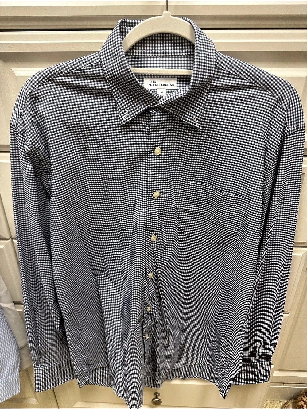 Peter Millar Gingham Button Down in Blue & White Size Medium Like New